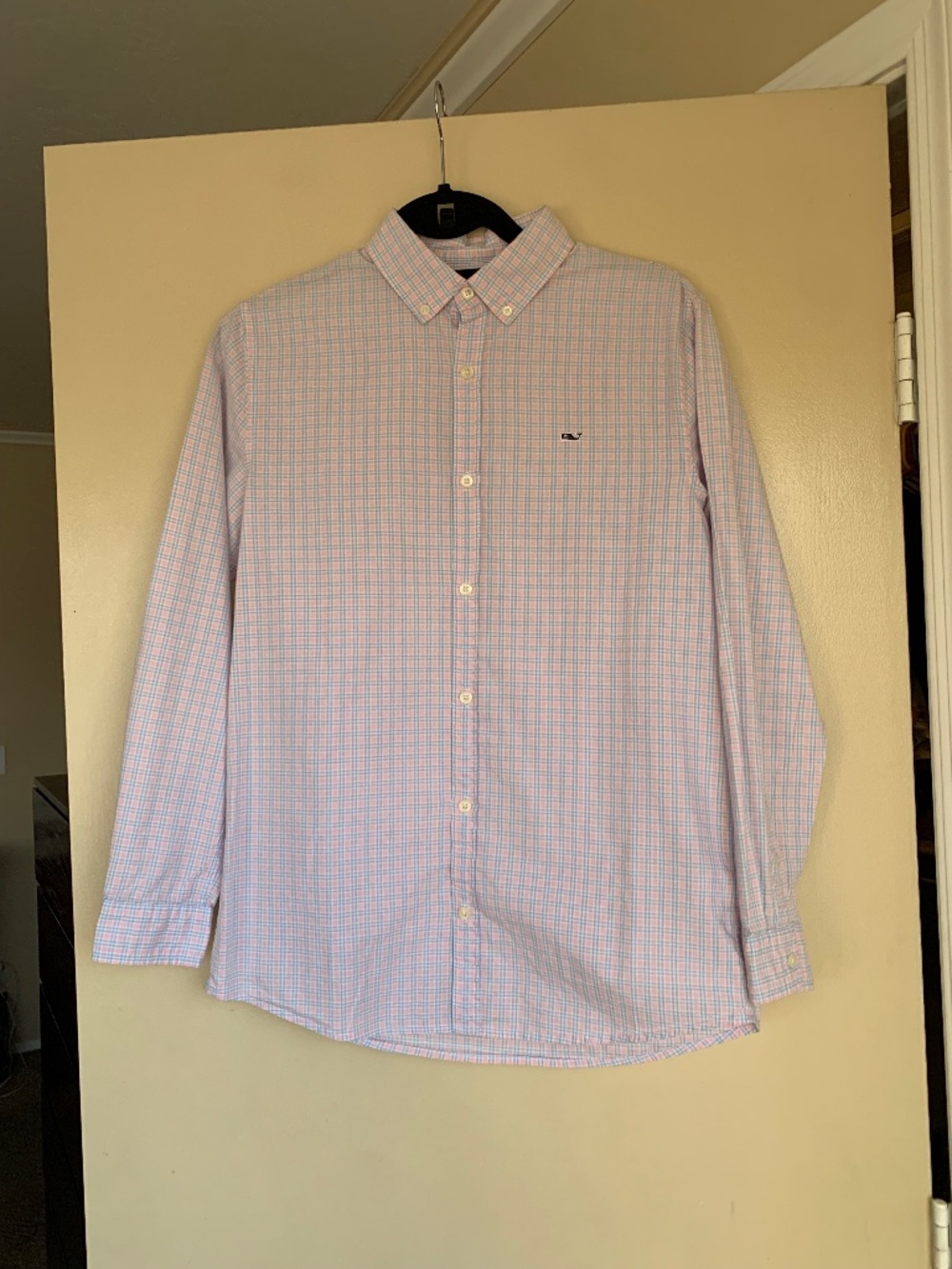 Vineyard Vines Pink plaid Whale Button Down Shirt Boys XL 18 100% Cotton